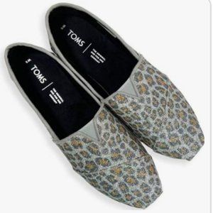 Toms Silver Glitter Cheetah Print Slip-ons (Women's)